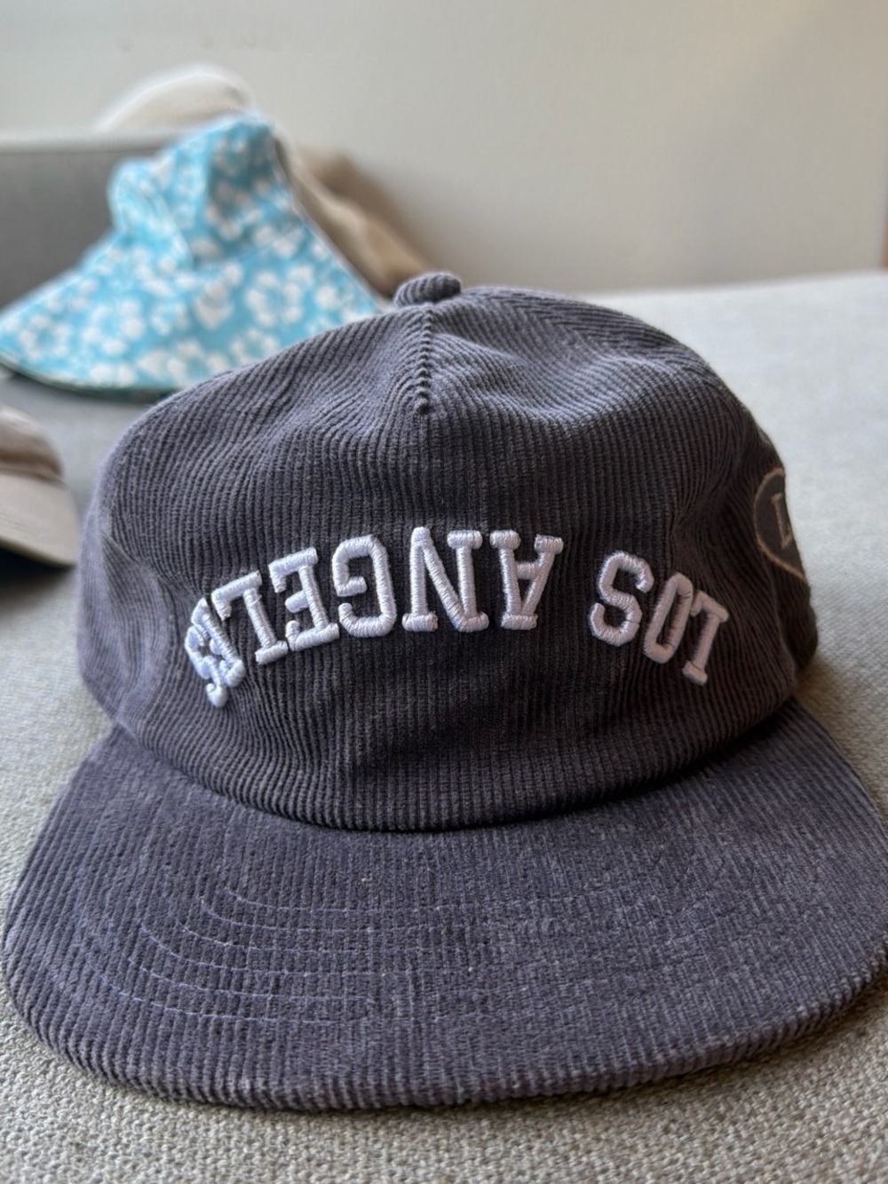 Los Angeles Corduroy Baseball Cap - Charcoal with White Embroidery